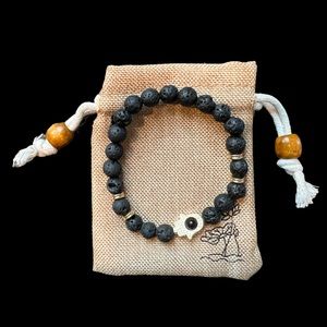 Handmade Black Lava Rock Bracelet with Hamsa Hand